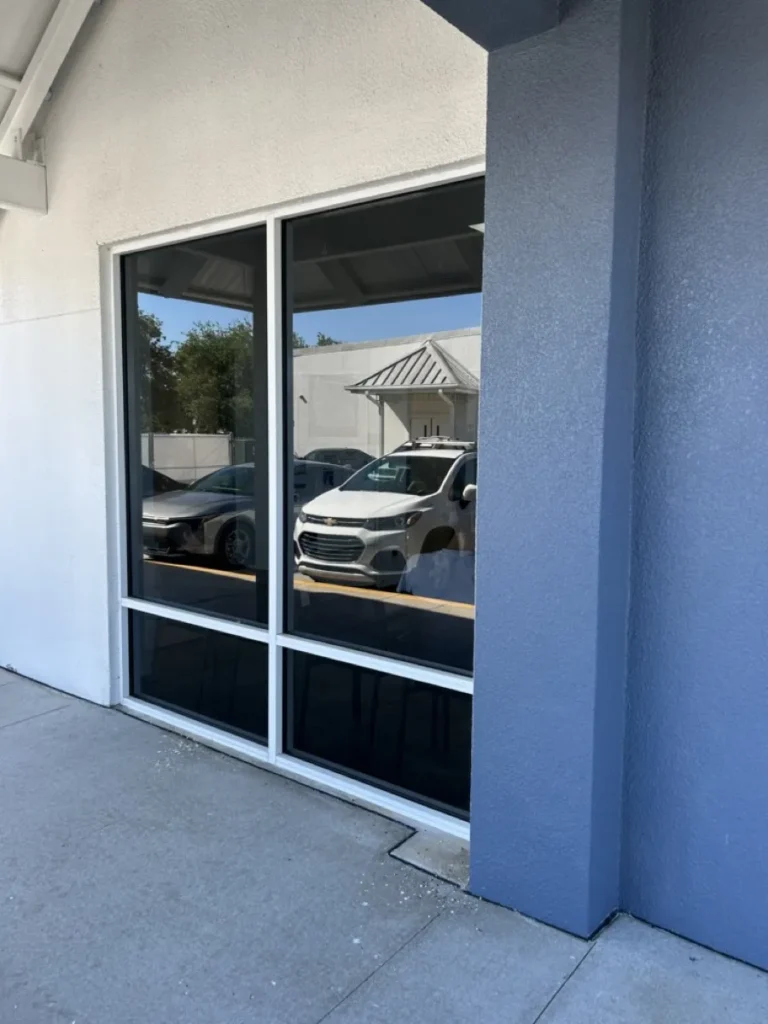 Commercial storefront windows with window tint