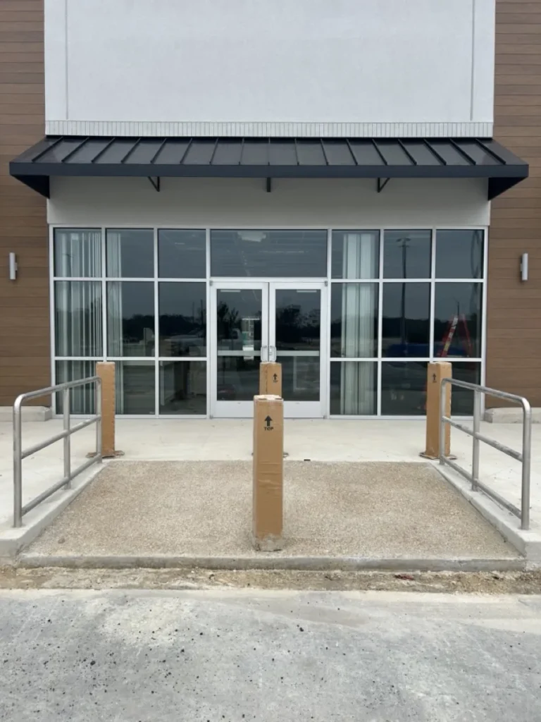 Commercial window tint on a new building entrance
